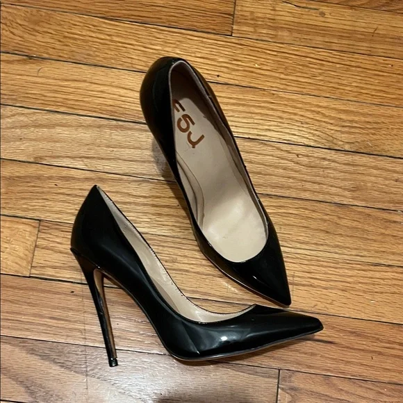 FSJ Black Patent Leather High Heels Office Pointed Toe Pumps Shoes - Picture 6 of 8